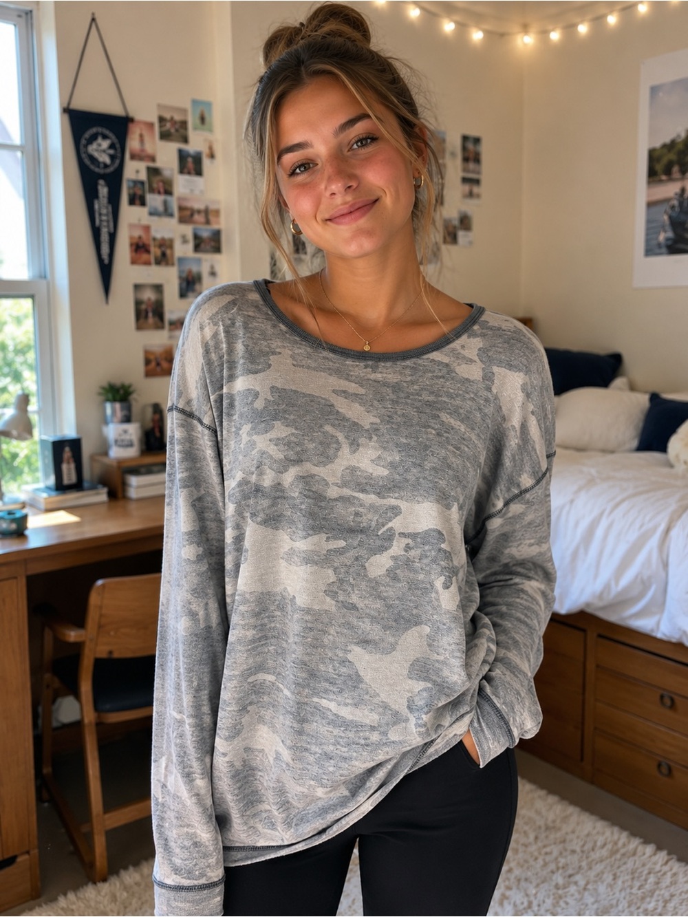 We The Free Grey Camo Long-Sleeve Pullover